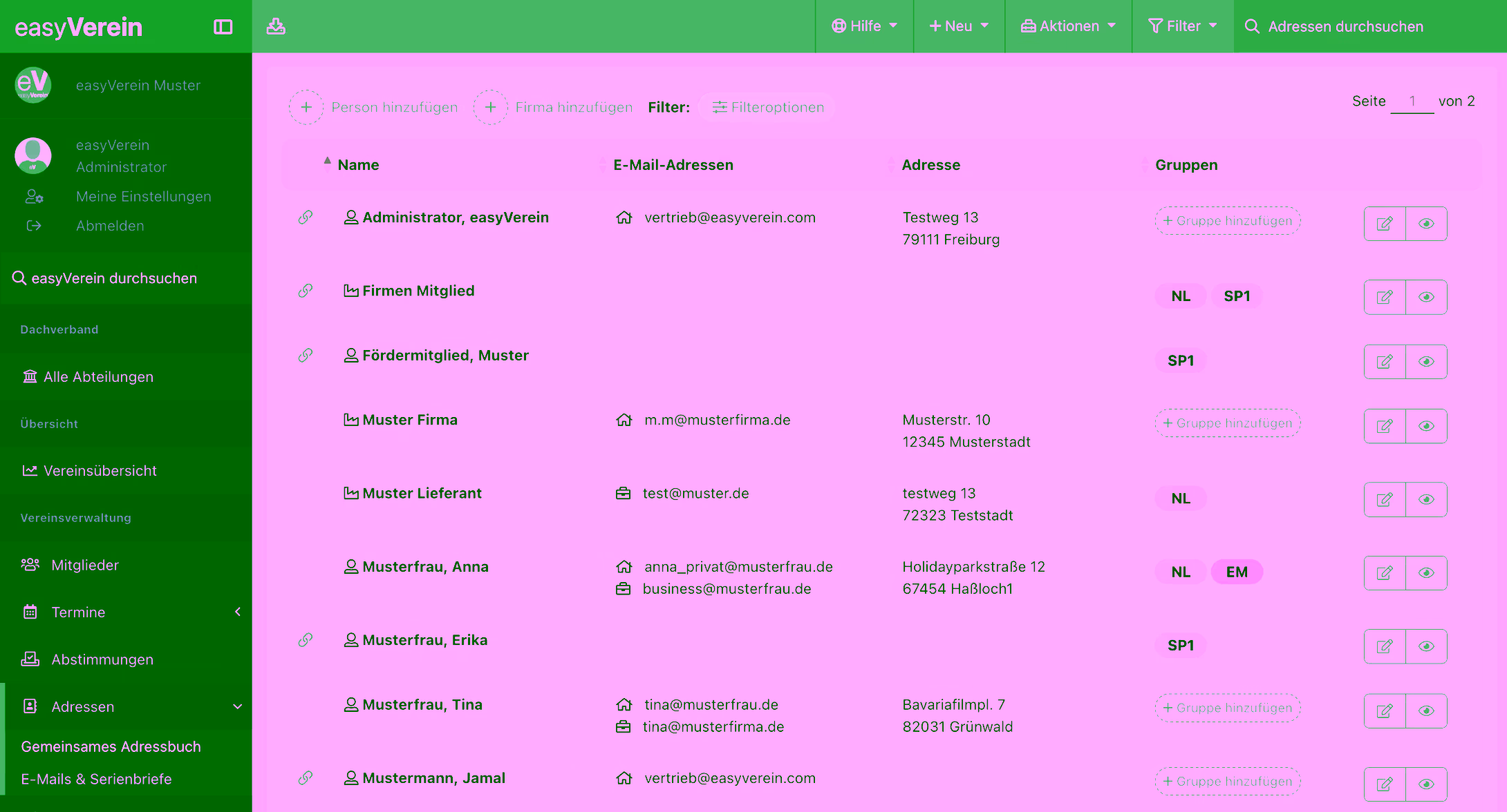 Screenshot Adressverwaltung