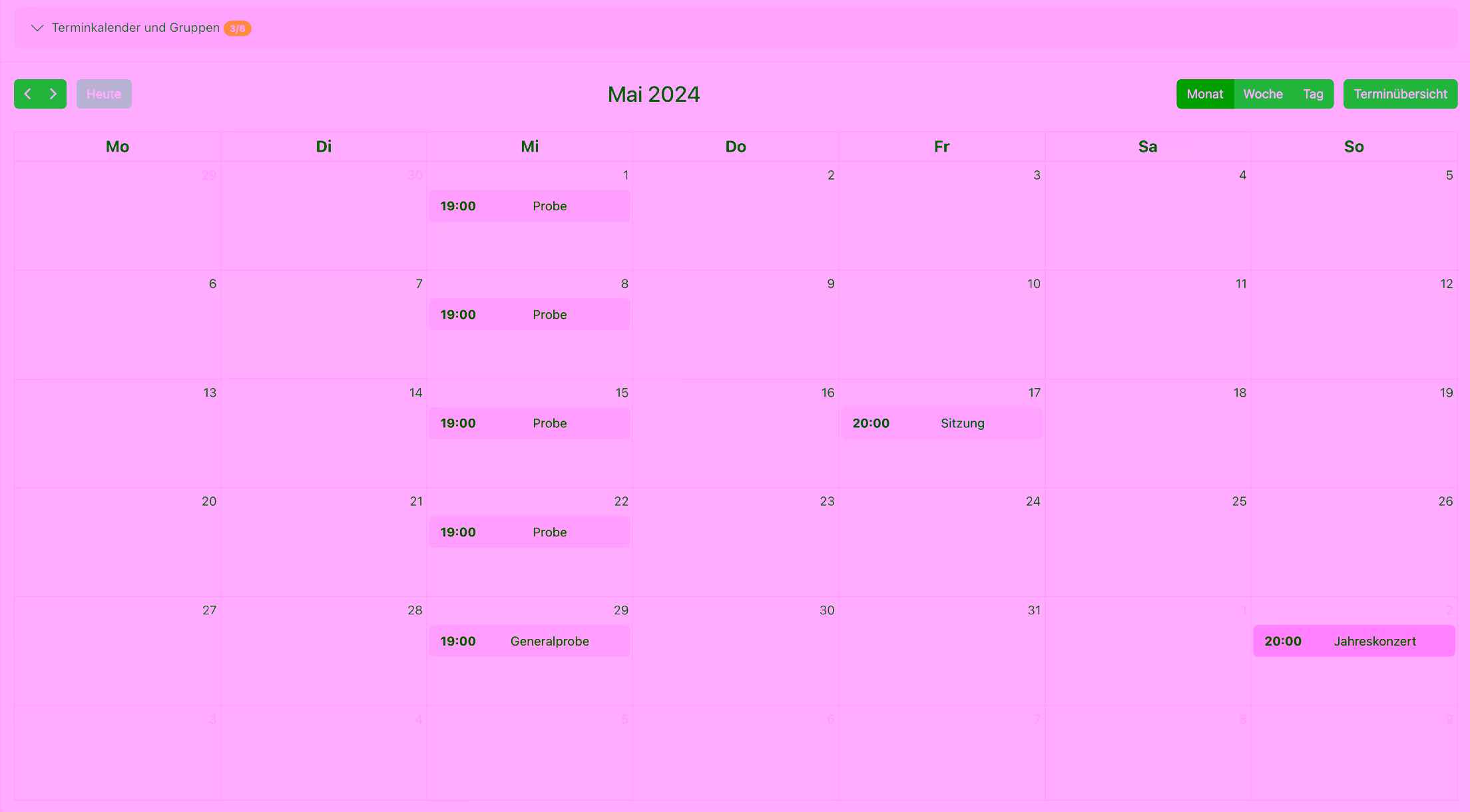 Screenshot Vereinskalender