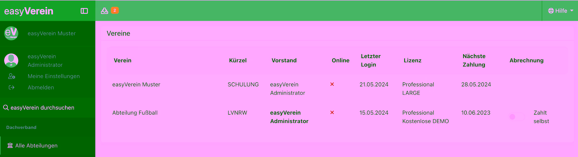 Screenshot Dachverband