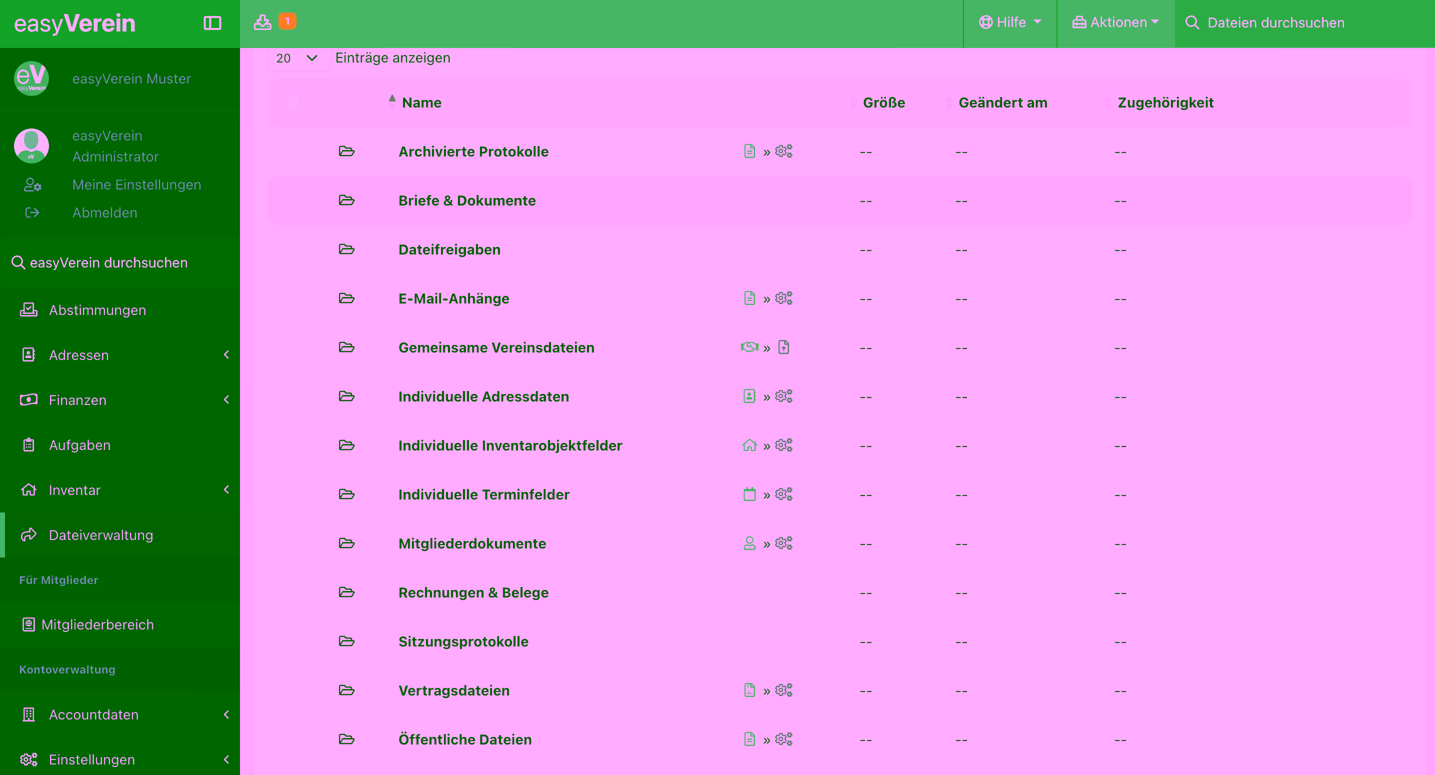 Screenshot Dateiverwaltung