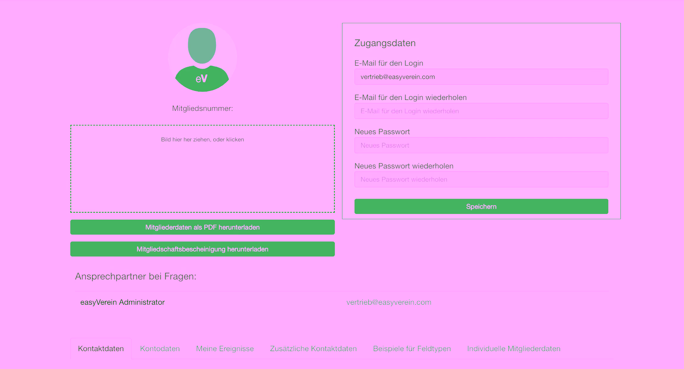 Screenshot Mitgliederbereich