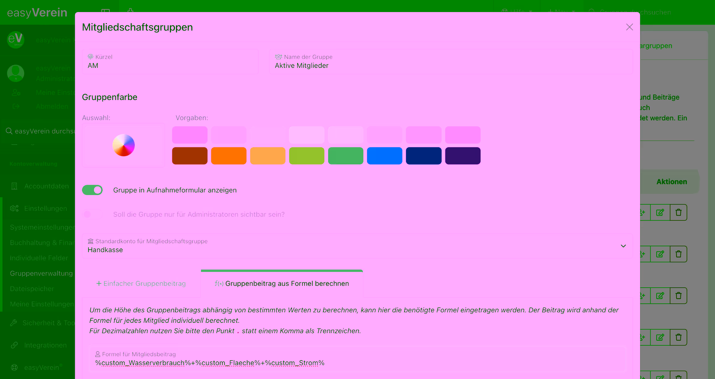 Screenshot Beitragsformel