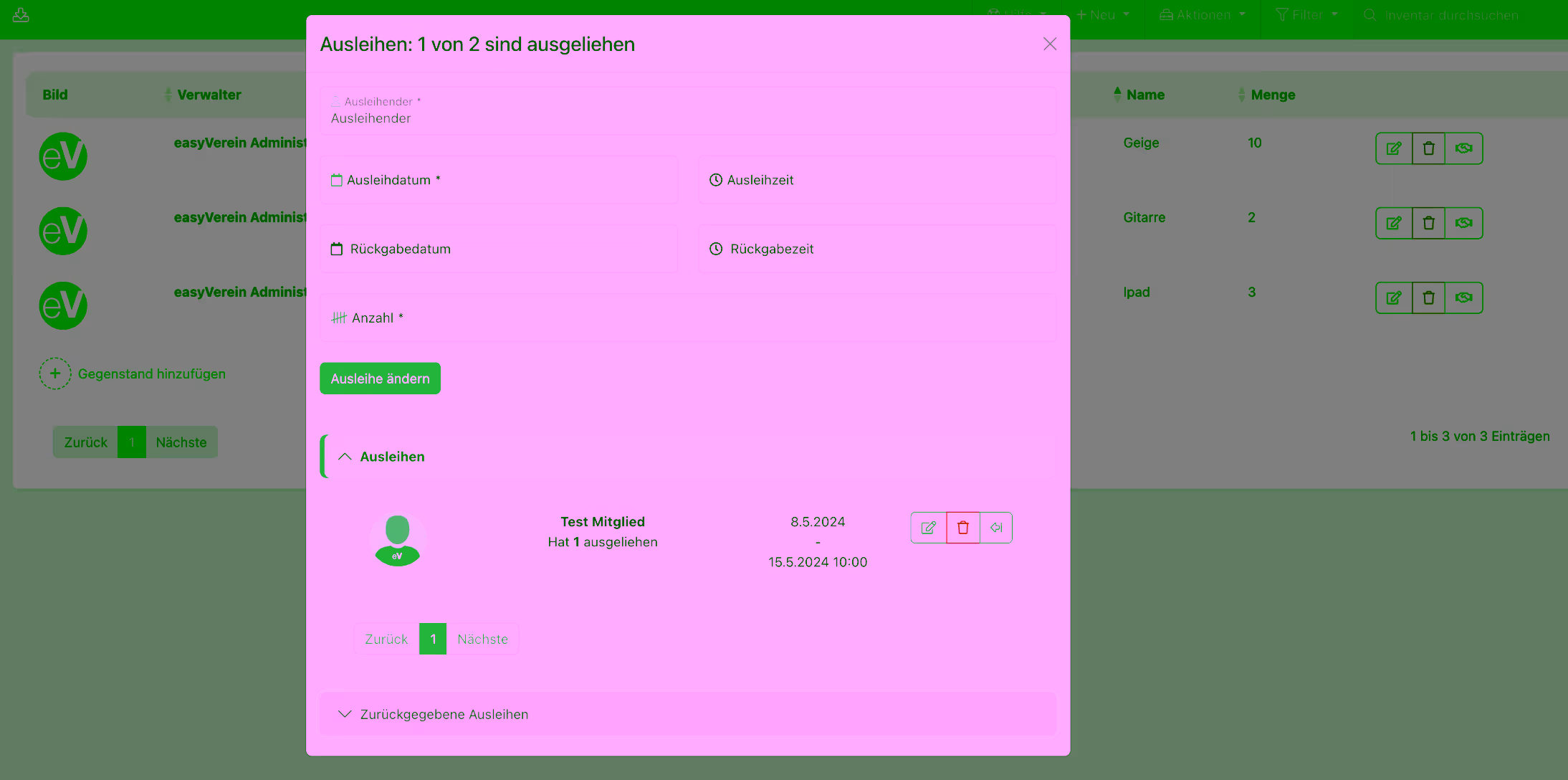 Screenshot Inventar- und Artikelverwaltung