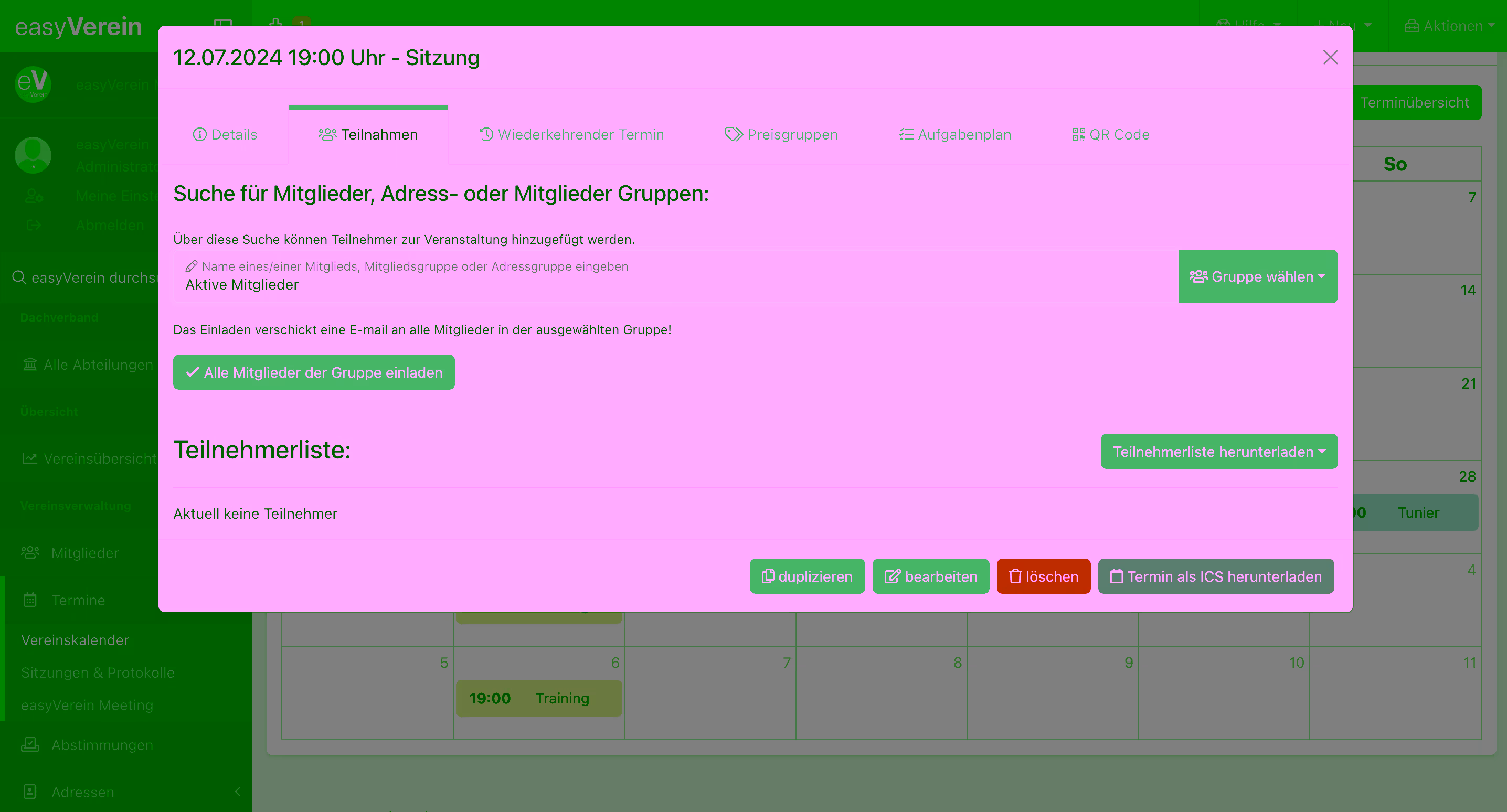 Screenshot Termin anlegen