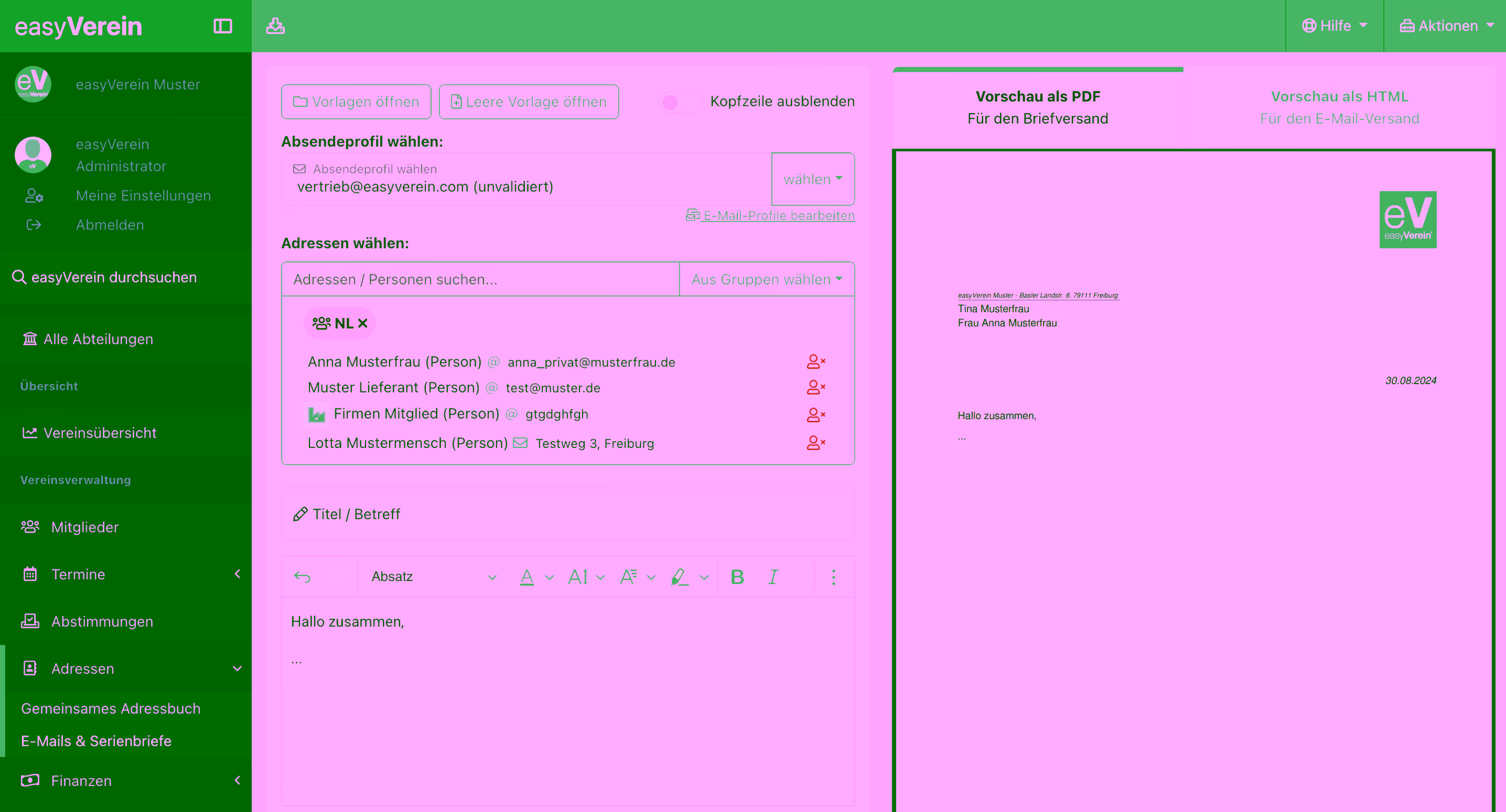 Screenshot E-Mails und Serienbriefe