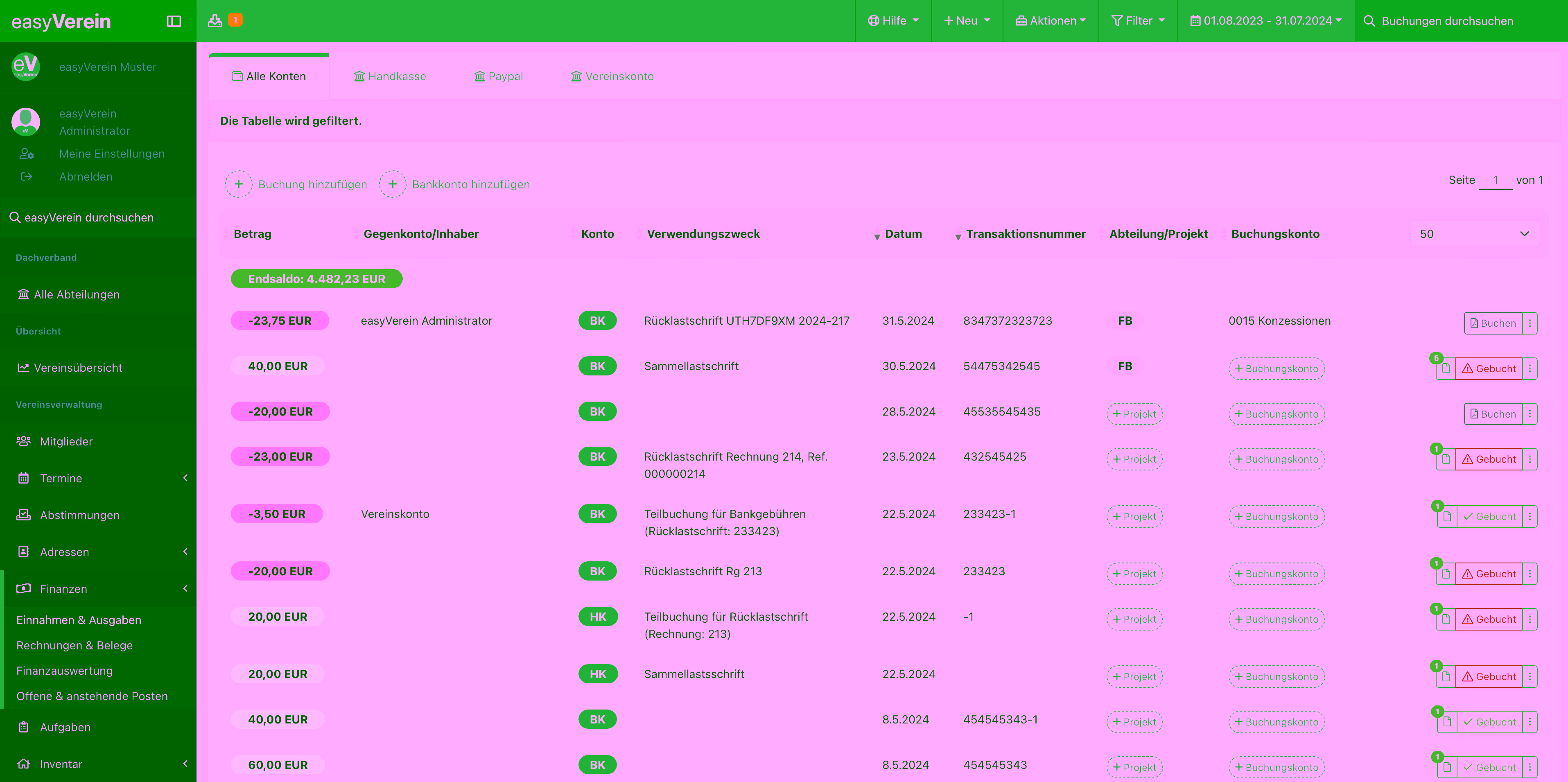 Screenshot Vereinsbuchhaltung