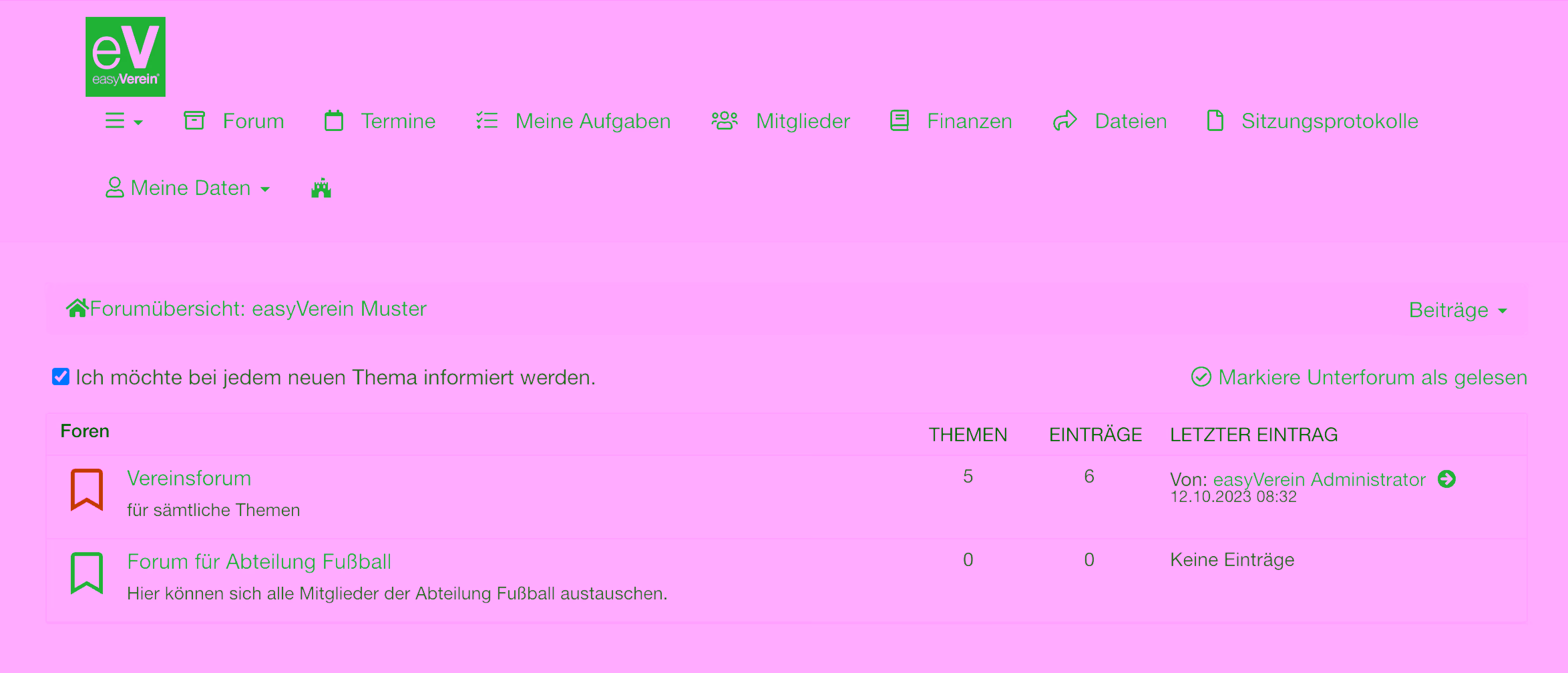 Screenshot Mitgliederbereich